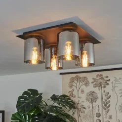 Suspension Verre Fumé-hofstein Plafonnier Klemtoo Noir, 4 lumières