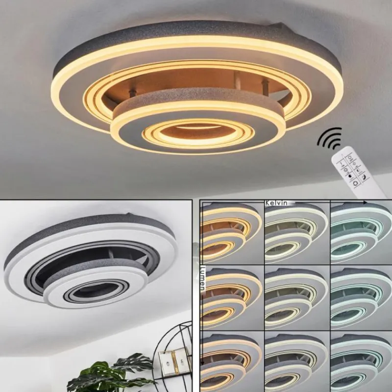 hofstein Plafonnier Kolo LED Gris, Blanc, 1 lumière, Télécommandes