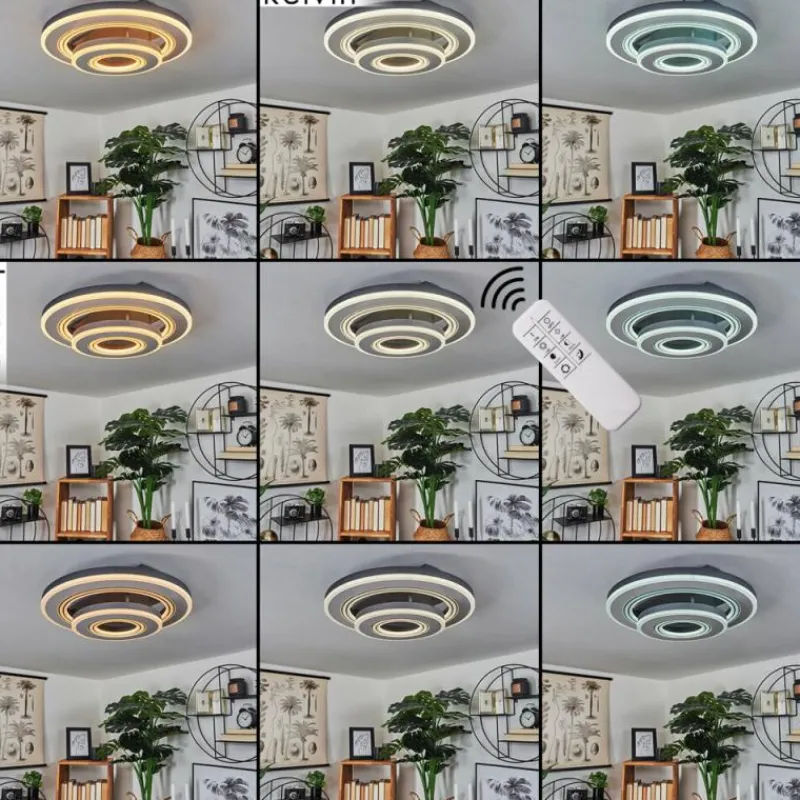 hofstein Plafonnier Kolo LED Gris, Blanc, 1 lumière, Télécommandes