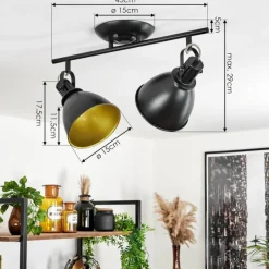 Lampes Dorées-hofstein Plafonnier Koppom Noir, 2 lumières