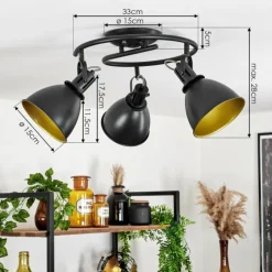 Lampes Dorées-hofstein Plafonnier Koppom Noir, 3 lumières