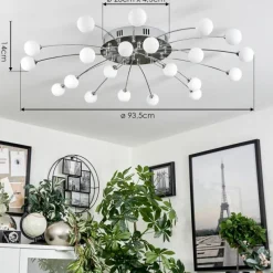 hofstein Plafonnier Lacosse LED Chrome, Nickel mat, 21 lumières