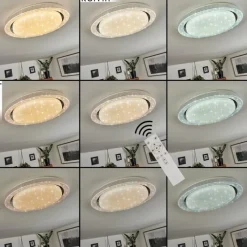 hofstein Plafonnier Laganadi LED Chrome, 1 lumière, Télécommandes, Changeur de couleurs