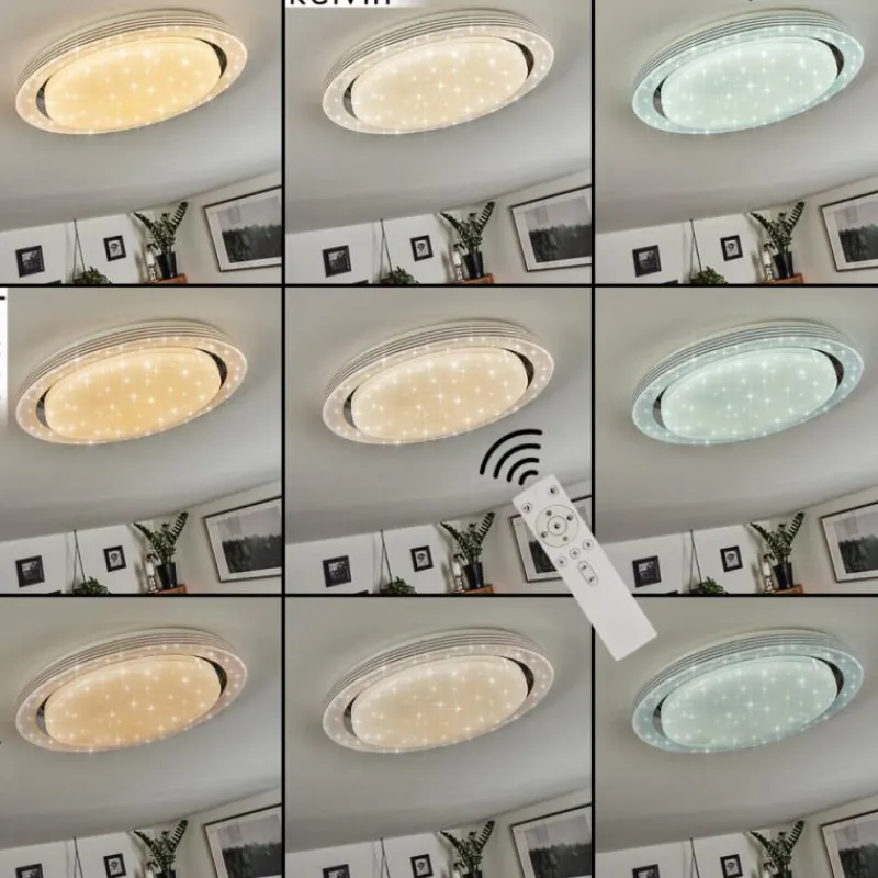 hofstein Plafonnier Laganadi LED Chrome, 1 lumière, Télécommandes, Changeur de couleurs