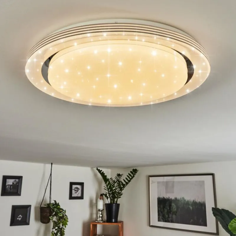 hofstein Plafonnier Laganadi LED Chrome, 1 lumière, Télécommandes, Changeur de couleurs