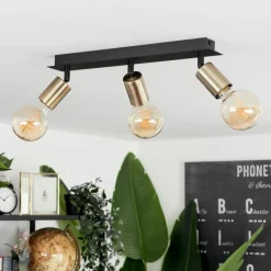 Lampes Vintages & Rétros-hofstein Plafonnier Laharie Vieux laiton, Noir, 3 lumières