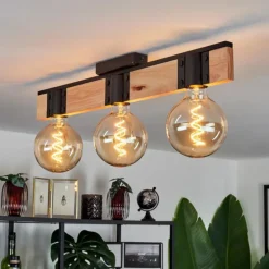 Lampes Industrielles-hofstein Plafonnier Lemou Bois clair, Noir, 3 lumières
