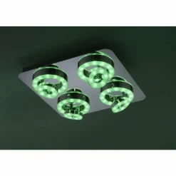 Luminaires Leuchten Direkt Plafonnier Leuchten Direkt Ls-TIM LED Chrome, 4 lumières, Télécommandes, Changeur de couleurs