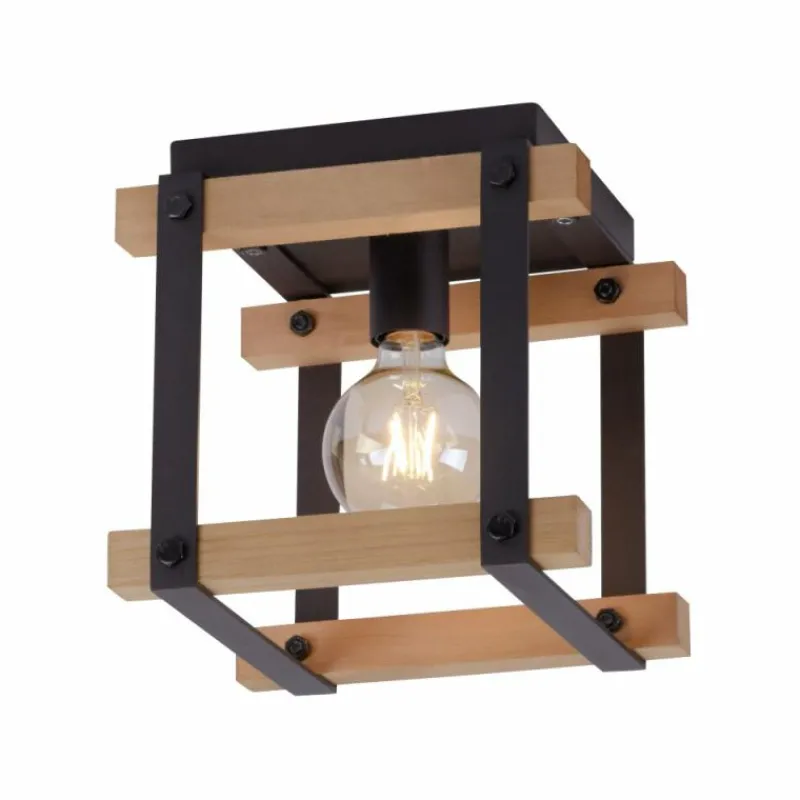 Lampes Industrielles-Luminaires Leuchten Direkt Plafonnier Leuchten Direkt EDITH Bois clair, Noir, 1 lumière