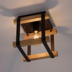 Lampes Industrielles-Luminaires Leuchten Direkt Plafonnier Leuchten Direkt EDITH Bois clair, Noir, 1 lumière