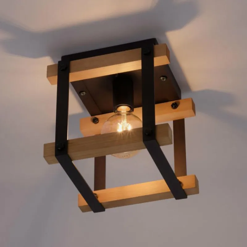 Lampes Industrielles-Luminaires Leuchten Direkt Plafonnier Leuchten Direkt EDITH Bois clair, Noir, 1 lumière