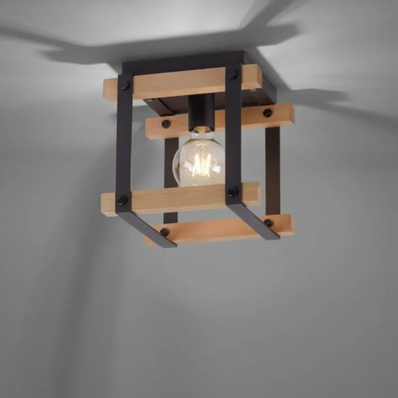 Lampes Industrielles-Luminaires Leuchten Direkt Plafonnier Leuchten Direkt EDITH Bois clair, Noir, 1 lumière