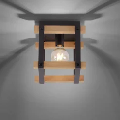 Lampes Industrielles-Luminaires Leuchten Direkt Plafonnier Leuchten Direkt EDITH Bois clair, Noir, 1 lumière