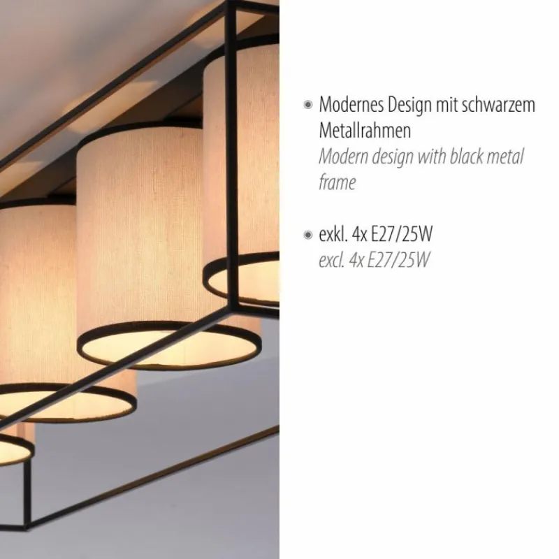 Lampes En Tissu-Luminaires Leuchten Direkt Plafonnier Leuchten Direkt RAVEN Noir, 4 lumières