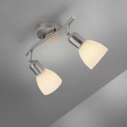 Luminaires Leuchten Direkt Plafonnier Leuchten-Direkt KARO Acier brossé, 2 lumières