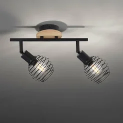 Lampes En Bois-Luminaires Leuchten Direkt Plafonnier Leuchten-Direkt EUGEN Écru, Noir, 2 lumières