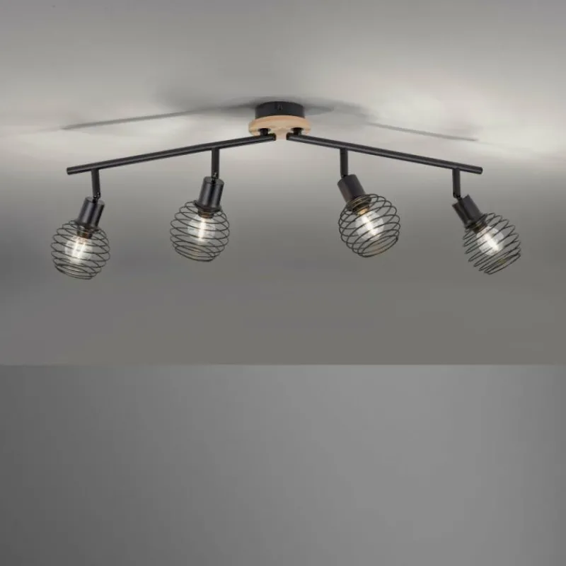 Lampes En Bois-Luminaires Leuchten Direkt Plafonnier Leuchten-Direkt EUGEN Écru, Noir, 4 lumières