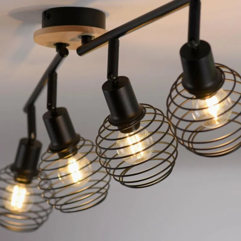 Lampes En Bois-Luminaires Leuchten Direkt Plafonnier Leuchten-Direkt EUGEN Écru, Noir, 4 lumières