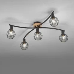 Lampes En Bois-Luminaires Leuchten Direkt Plafonnier Leuchten-Direkt EUGEN Écru, Noir, 5 lumières