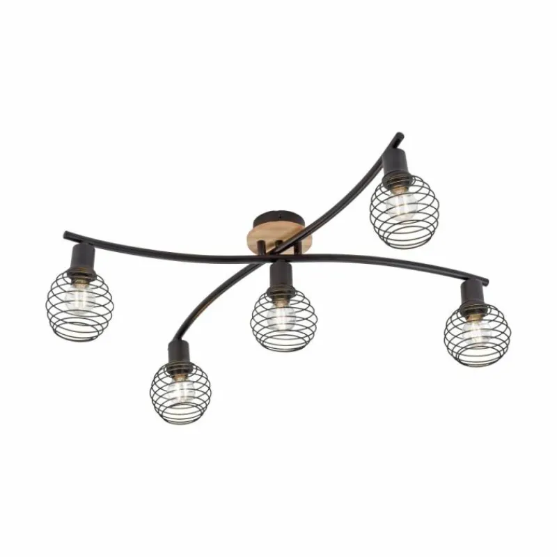 Lampes En Bois-Luminaires Leuchten Direkt Plafonnier Leuchten-Direkt EUGEN Écru, Noir, 5 lumières