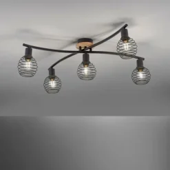 Lampes En Bois-Luminaires Leuchten Direkt Plafonnier Leuchten-Direkt EUGEN Écru, Noir, 5 lumières