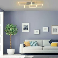 Luminaires Leuchten Direkt Plafonnier Leuchten-Direkt LOLAsmart-MAXI LED Acier brossé, 3 lumières, Télécommandes, Changeur de couleurs