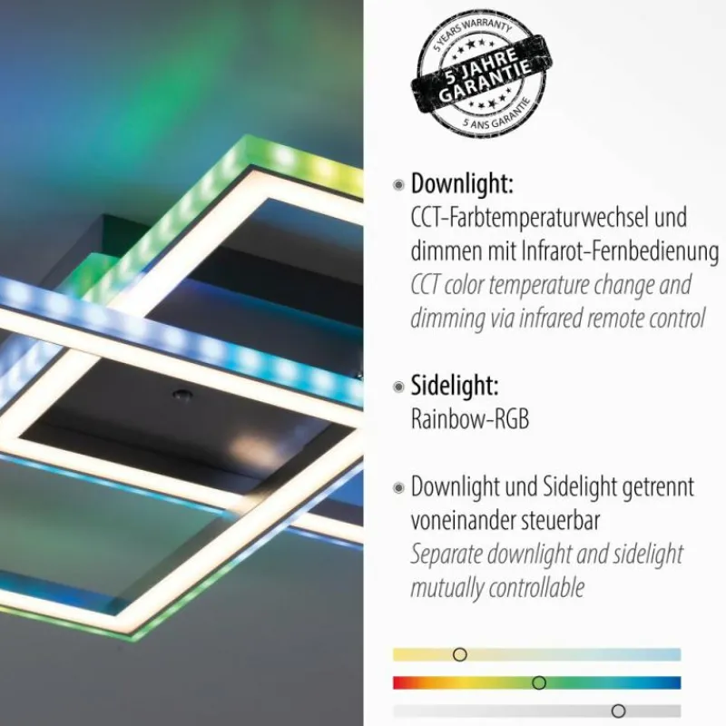 Luminaires Leuchten Direkt Plafonnier Leuchten-Direkt FELIX60 LED Acier brossé, 1 lumière, Télécommandes, Changeur de couleurs* Éclairage Led