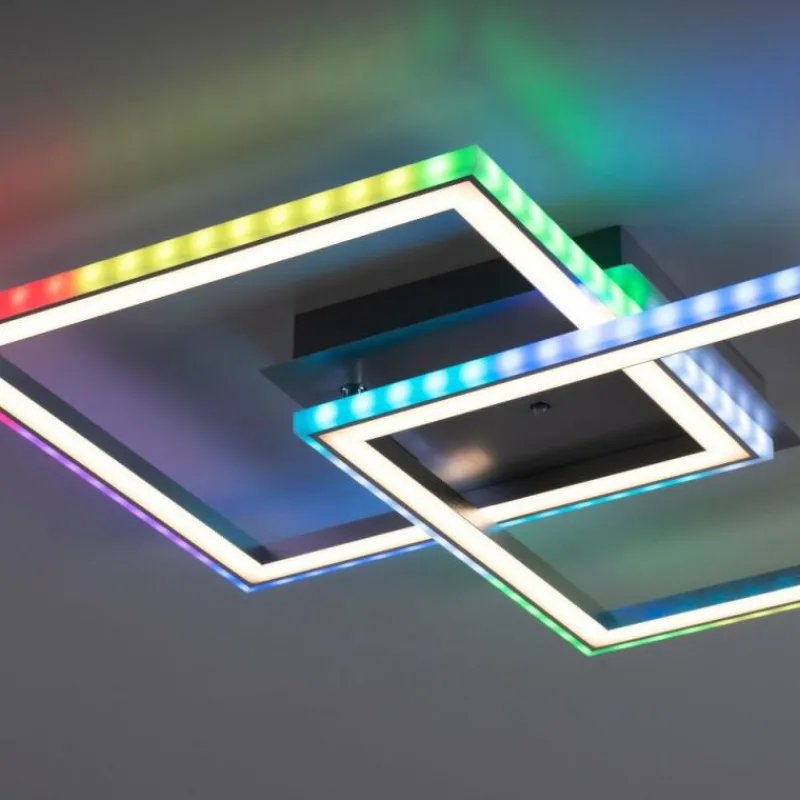 Luminaires Leuchten Direkt Plafonnier Leuchten-Direkt FELIX60 LED Acier brossé, 1 lumière, Télécommandes, Changeur de couleurs* Éclairage Led