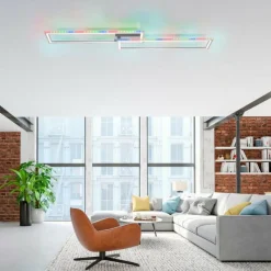 Luminaires Leuchten Direkt Plafonnier Leuchten-Direkt FELIX60 LED Acier brossé, 1 lumière, Télécommandes, Changeur de couleurs* Éclairage Led