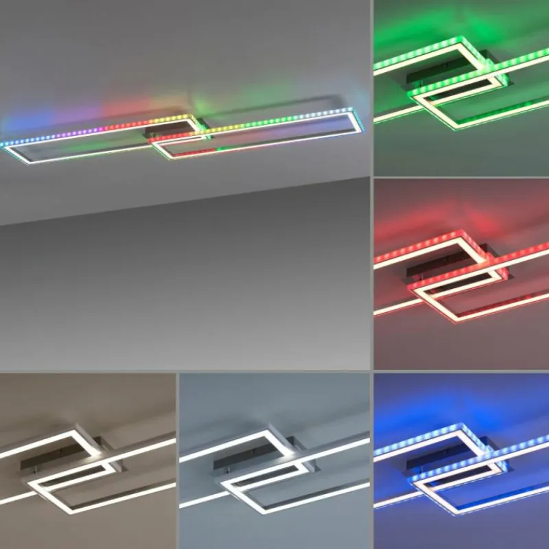 Luminaires Leuchten Direkt Plafonnier Leuchten-Direkt FELIX60 LED Acier brossé, 1 lumière, Télécommandes, Changeur de couleurs* Éclairage Led