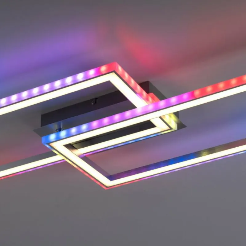 Luminaires Leuchten Direkt Plafonnier Leuchten-Direkt FELIX60 LED Acier brossé, 1 lumière, Télécommandes, Changeur de couleurs* Éclairage Led