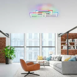 Luminaires Leuchten Direkt Plafonnier Leuchten-Direkt FELIX60 LED Acier brossé, 1 lumière, Télécommandes, Changeur de couleurs* Éclairage Led