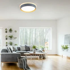 Lampes En Bois-Luminaires Leuchten Direkt Plafonnier Leuchten-Direkt EMILIA LED Gris, Écru, 1 lumière