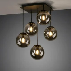 Suspension Verre Fumé-Luminaires Leuchten Direkt Plafonnier Leuchten-Direkt BIG WIDOW Noir, 5 lumières