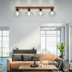 Lampes Vintages & Rétros-Luminaires Leuchten Direkt Plafonnier Leuchten-Direkt KASKA Couleur bois, Noir, 4 lumières