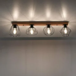 Lampes Vintages & Rétros-Luminaires Leuchten Direkt Plafonnier Leuchten-Direkt KASKA Couleur bois, Noir, 4 lumières