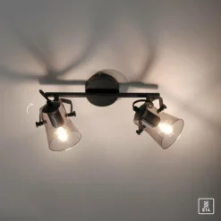 Suspension Verre Fumé-Luminaires Leuchten Direkt Plafonnier Leuchten-Direkt TINULA Noir, 2 lumières