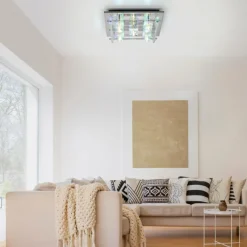 Luminaires Leuchten Direkt Plafonnier Leuchten-Direkt KEMAL2.0 LED Acier brossé, 68 lumières, Télécommandes, Changeur de couleurs