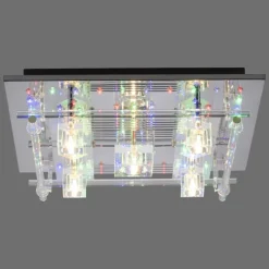 Luminaires Leuchten Direkt Plafonnier Leuchten-Direkt KEMAL2.0 LED Acier brossé, 68 lumières, Télécommandes, Changeur de couleurs