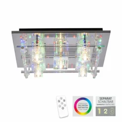 Luminaires Leuchten Direkt Plafonnier Leuchten-Direkt KEMAL2.0 LED Acier brossé, 68 lumières, Télécommandes, Changeur de couleurs