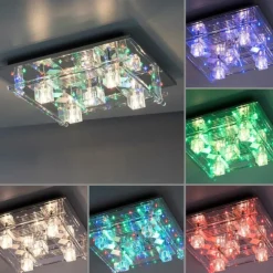 Luminaires Leuchten Direkt Plafonnier Leuchten-Direkt KEMAL2.0 LED Acier brossé, 68 lumières, Télécommandes, Changeur de couleurs