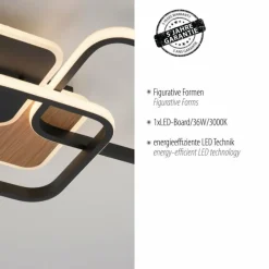 Lampes En Bois-Luminaires Leuchten Direkt Plafonnier Leuchten-Direkt SEVENT LED Couleur bois, Noir, 1 lumière