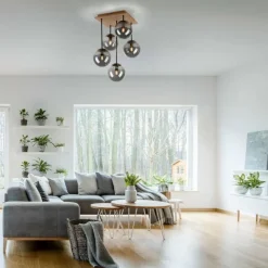 Suspension Verre Fumé-Luminaires Leuchten Direkt Plafonnier Leuchten-Direkt GREEN WIDOW Écru, Noir, 5 lumières