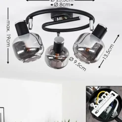 hofstein Plafonnier Lexington Chrome, Noir, 3 lumières