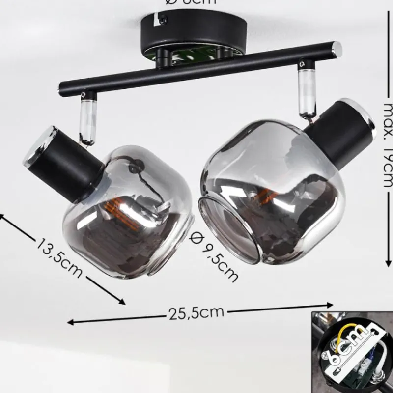 hofstein Plafonnier Lexington Chrome, Noir, 2 lumières