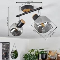 Suspension Verre Fumé-hofstein Plafonnier Lexington Noir, 2 lumières