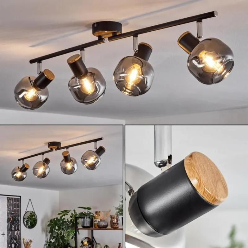 Suspension Verre Fumé-hofstein Plafonnier Lexington Noir, 4 lumières