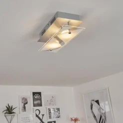 hofstein Plafonnier Liestal LED Nickel mat, 2 lumières