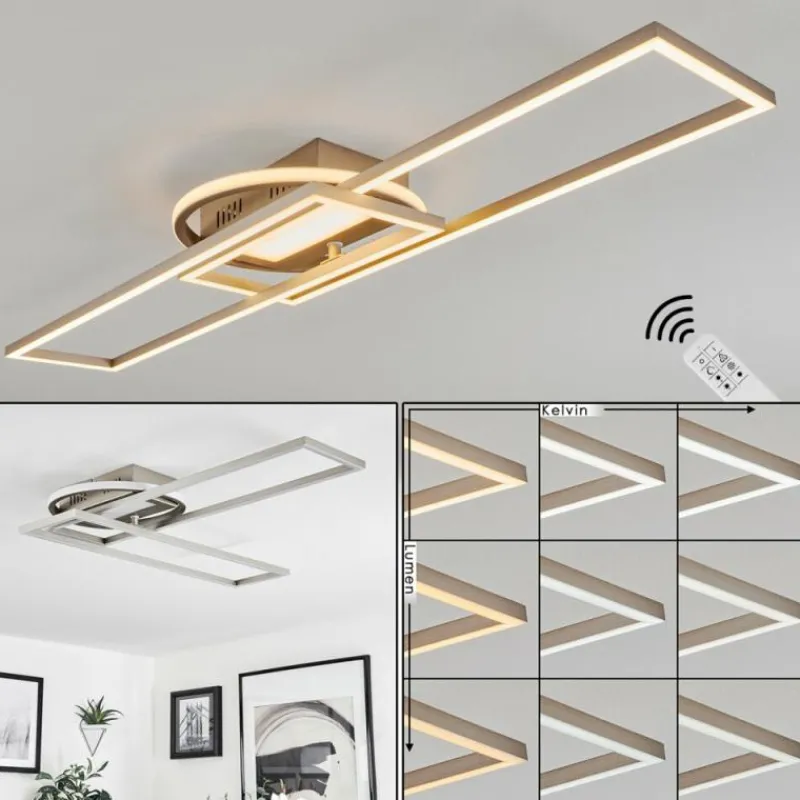 hofstein Plafonnier Lillavois LED Nickel mat, 1 lumière, Télécommandes
