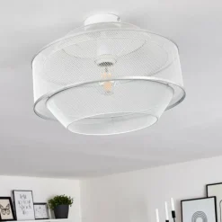 Luminaires Rustiques-hofstein Plafonnier Limassol Chrome, Blanc, 1 lumière